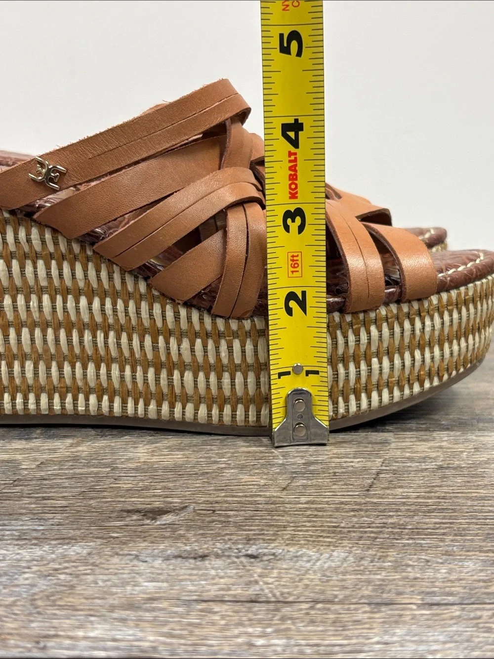 Sam Edelman Devon Brown Leather Strappy Platform Wedge Slide Sandals  Size 8